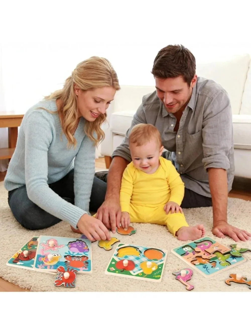 Eco-Friendly Wooden Toddler Puzzles - 4 Animal Jigsaw Sets for Fine Motor Skills
